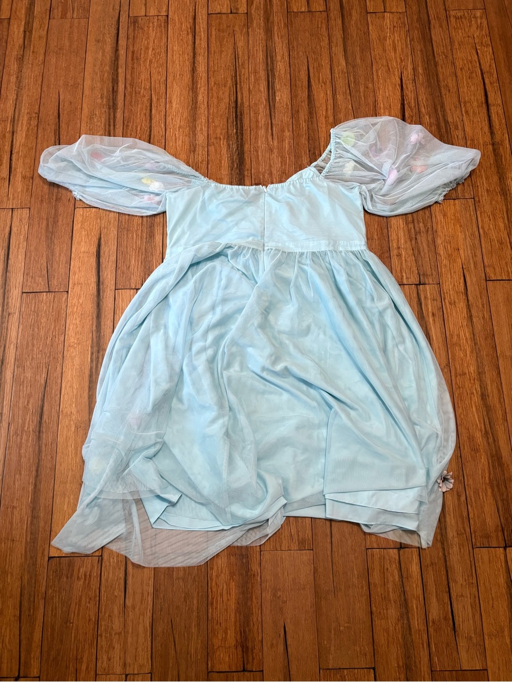 Eloquii Mini Dress Size 22 Light Blue Off Shoulder Sheer Tulle Mutli 3D Flowers - Picture 9 of 9